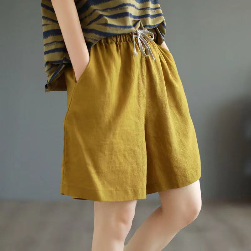 Linen Slim-looking Retro Hot Pants Season Thin Loose High Waist Casual