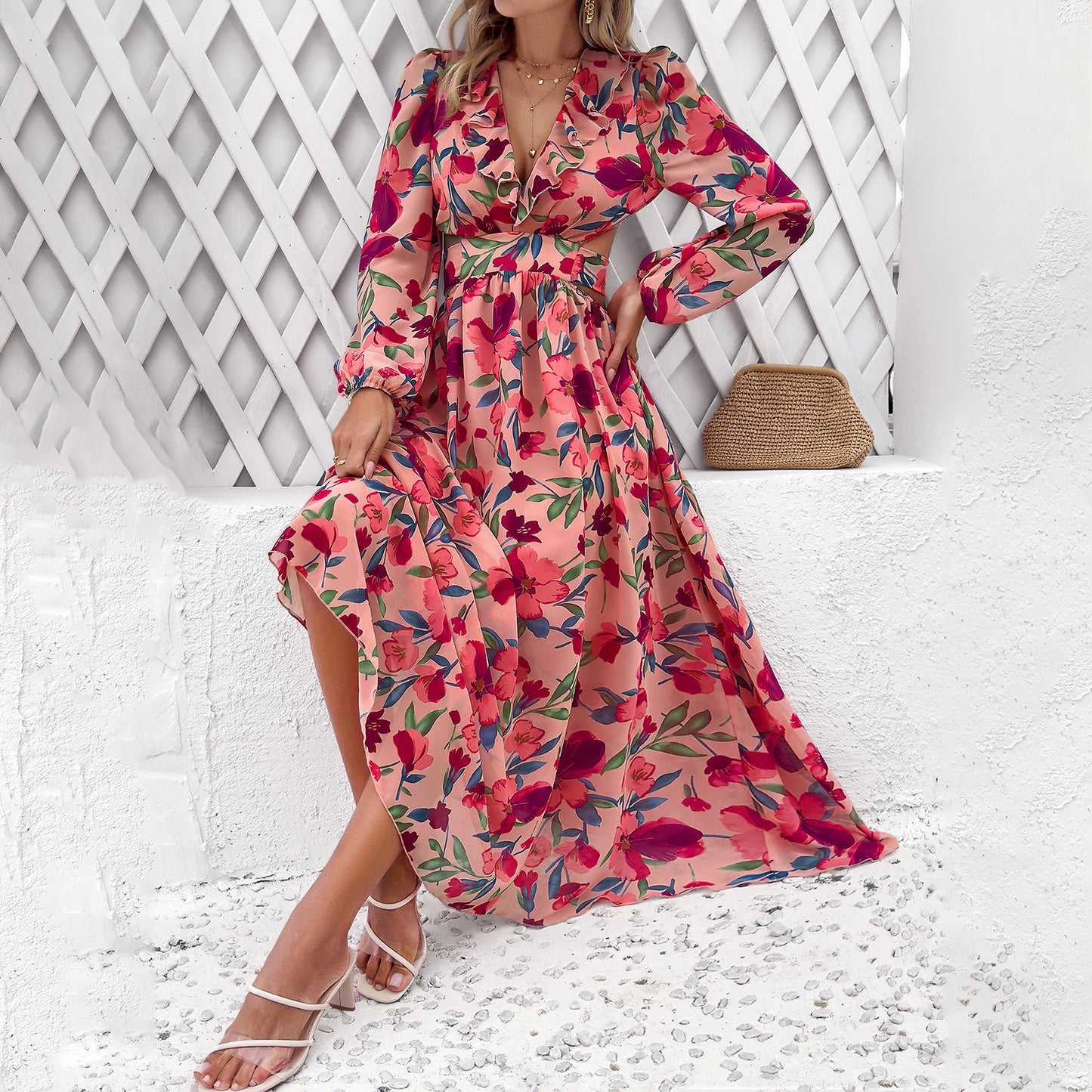 Pour femmes Vêtements Robe de vacances à imprimé floral et col en V