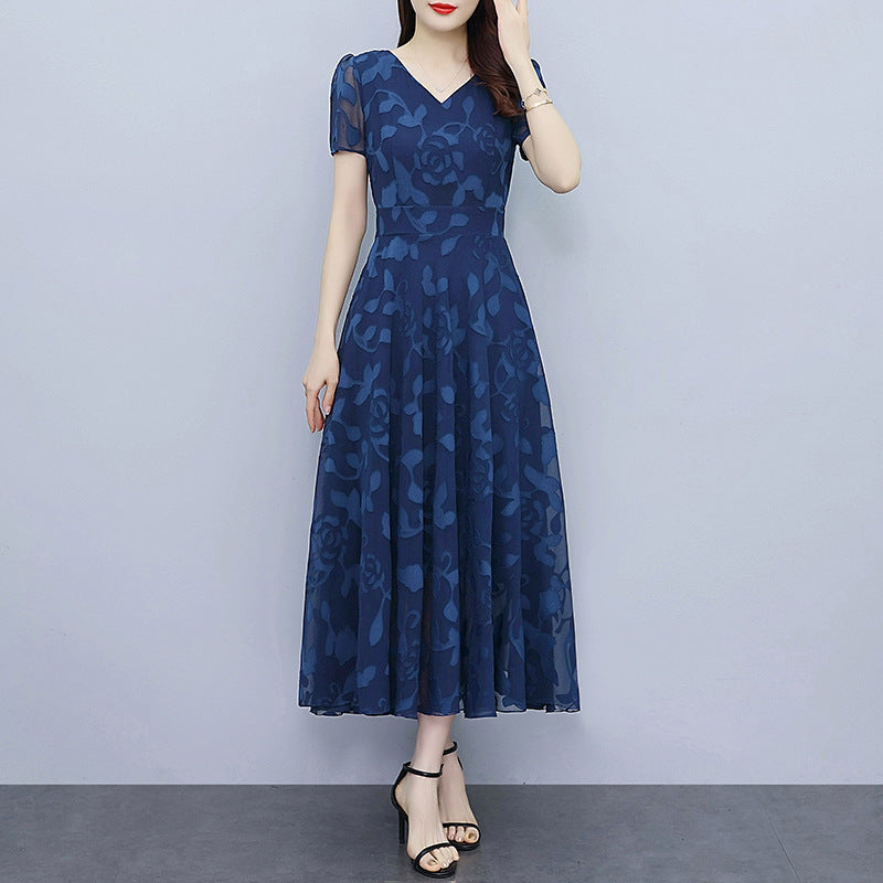 Spring And Autumn Chiffon Jacquard Dress