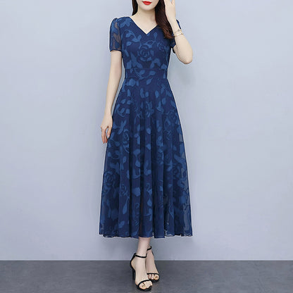 Spring And Autumn Chiffon Jacquard Dress