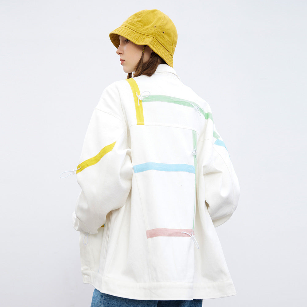 Ribbon Drawstring Stitching Jacket Men And Women