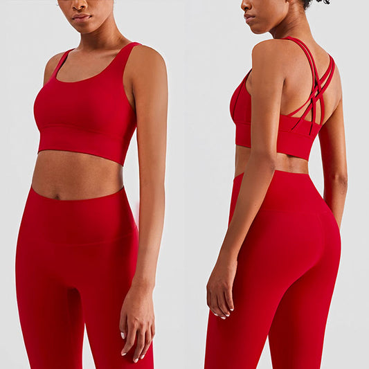 Two-piece Yoga Suit Cross Backless Bra