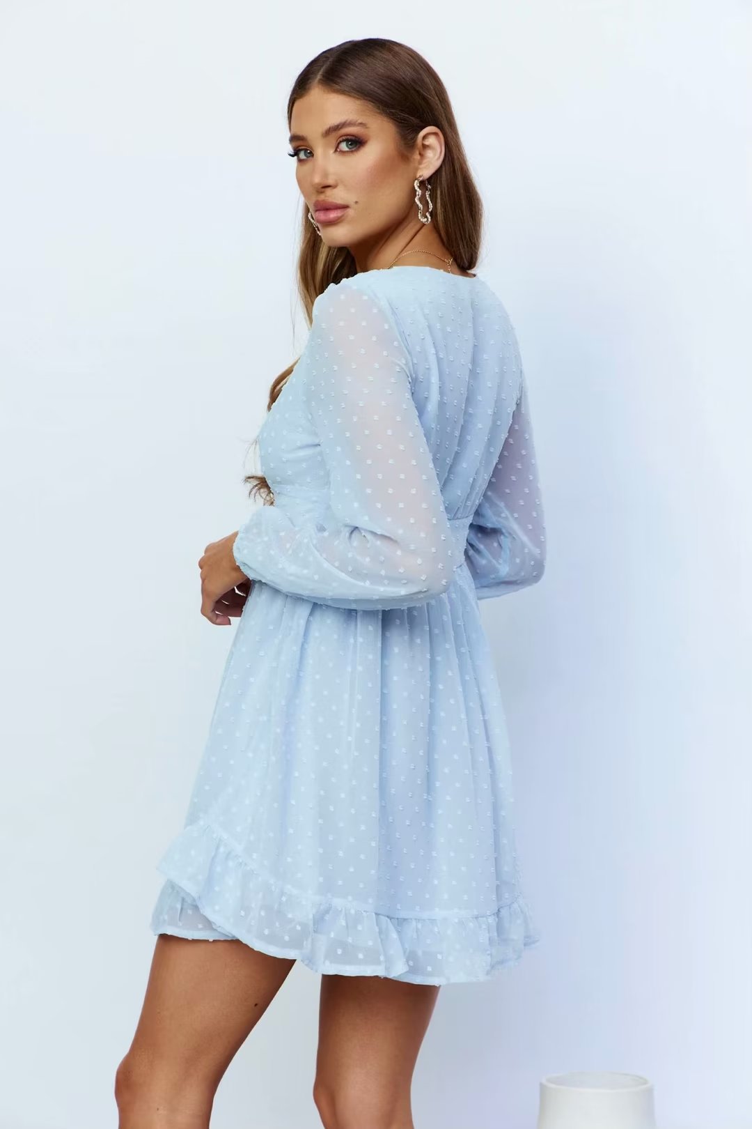 Women's Chiffon Cut Flower Long Sleeve Dress