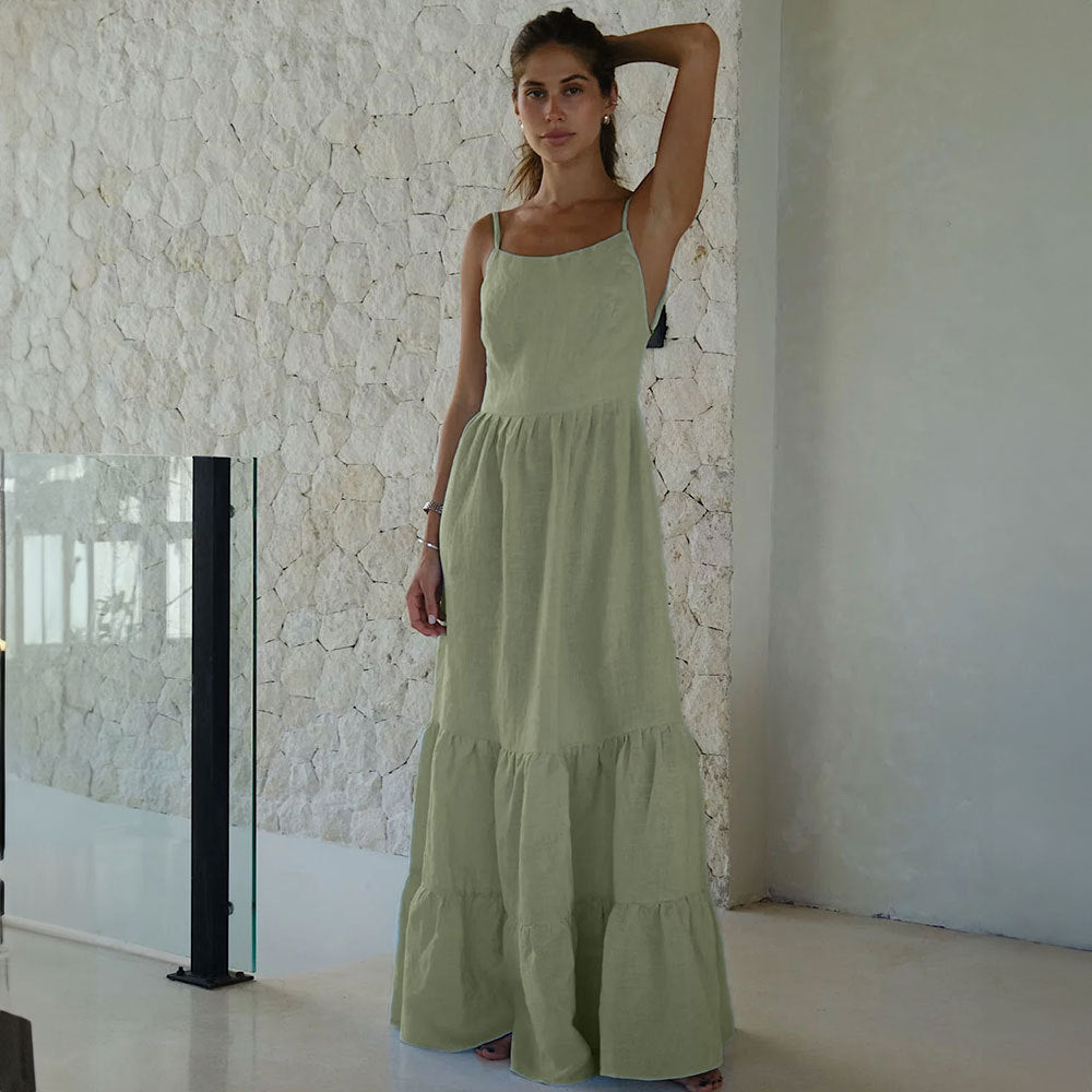 Vestido con tirantes para mujer, muy largo