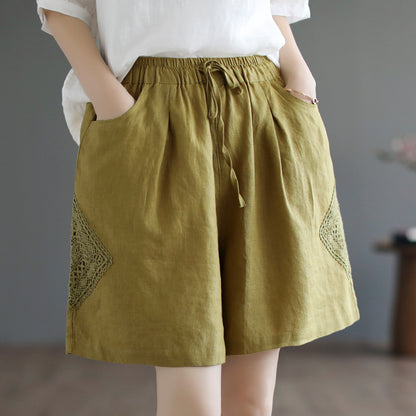 Linen All-matching Stitching Thin Wide Leg Cotton Linen Lace High Waist Leisure