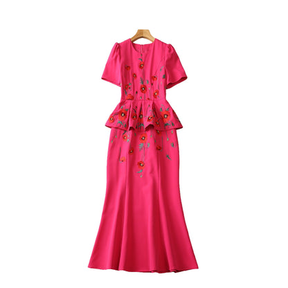 Exquisite Embroidered Flowers Umbrella-shaped Waist Slim Fit Dress