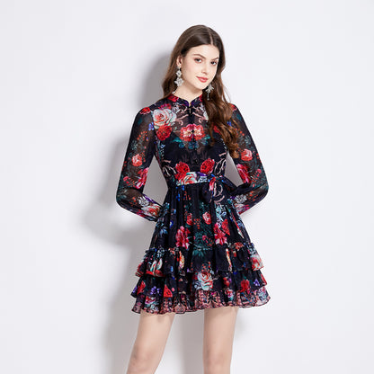 Short Dress Women's Holiday Floral Print