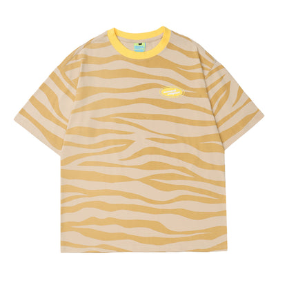 American European And American Harajuku Style Color Block Zebra Pattern Short Sleeve