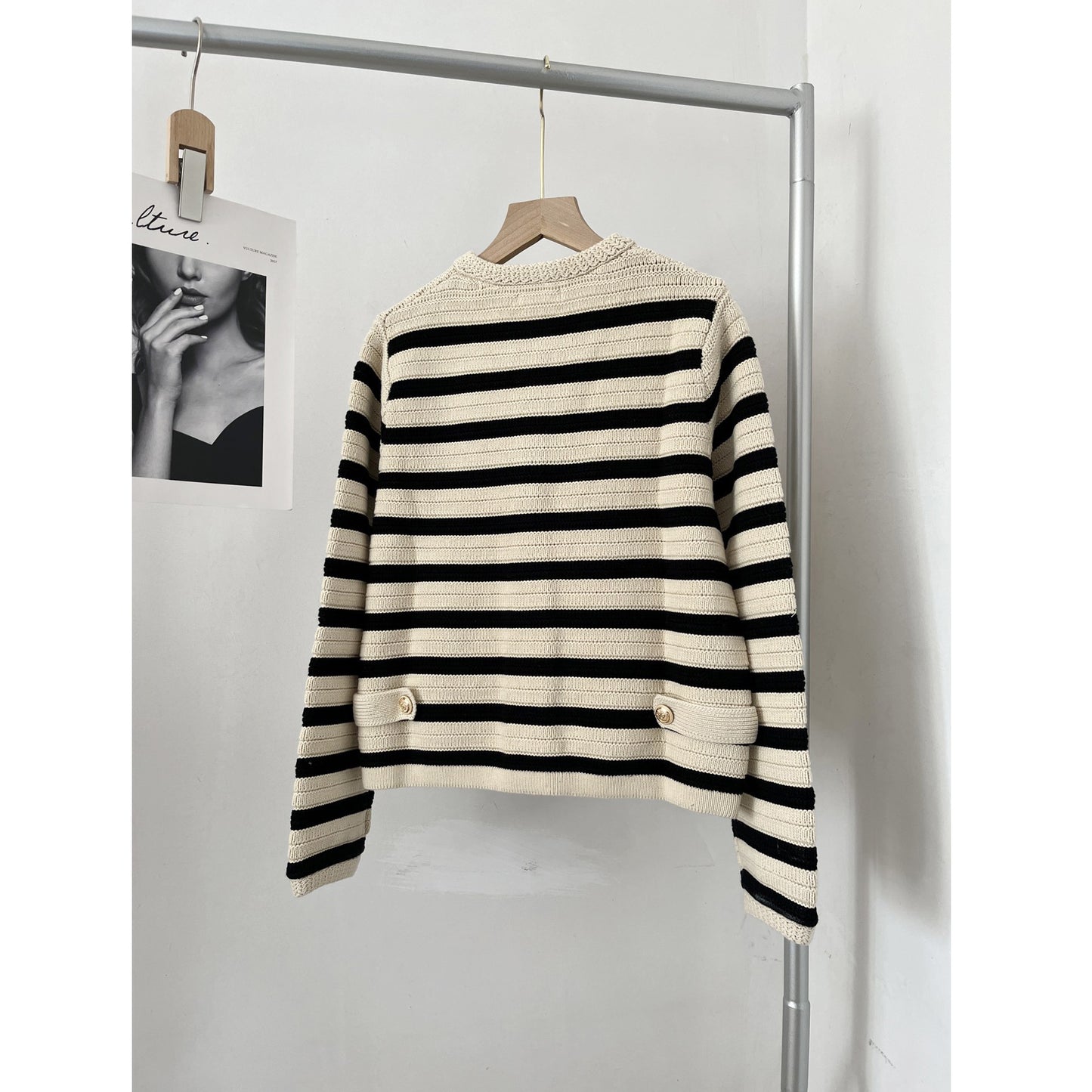 MD Style Women's Autumn New Slim Striped Classic Style Knitted Cardigan Sweater