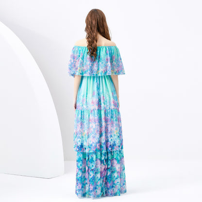 Off-the-shoulder Slim-fit Long Ruffled Tiered Dress