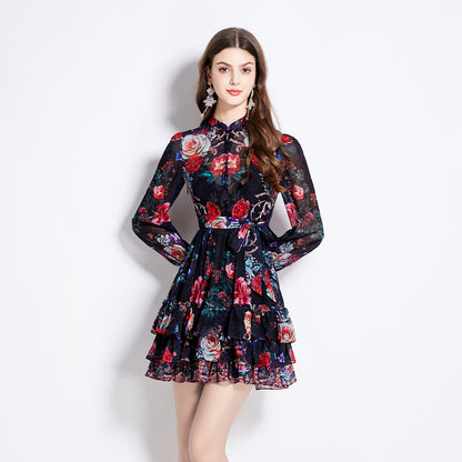 Short Dress Women's Holiday Floral Print