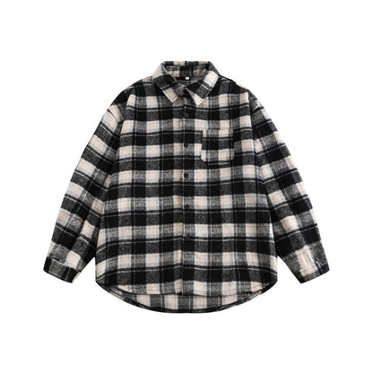 Chemise à carreaux rétro d'hiver pour garçons et filles, style collégial