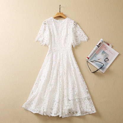 Exquisite Embroidered Flowers Butterfly Short Sleeve Dress