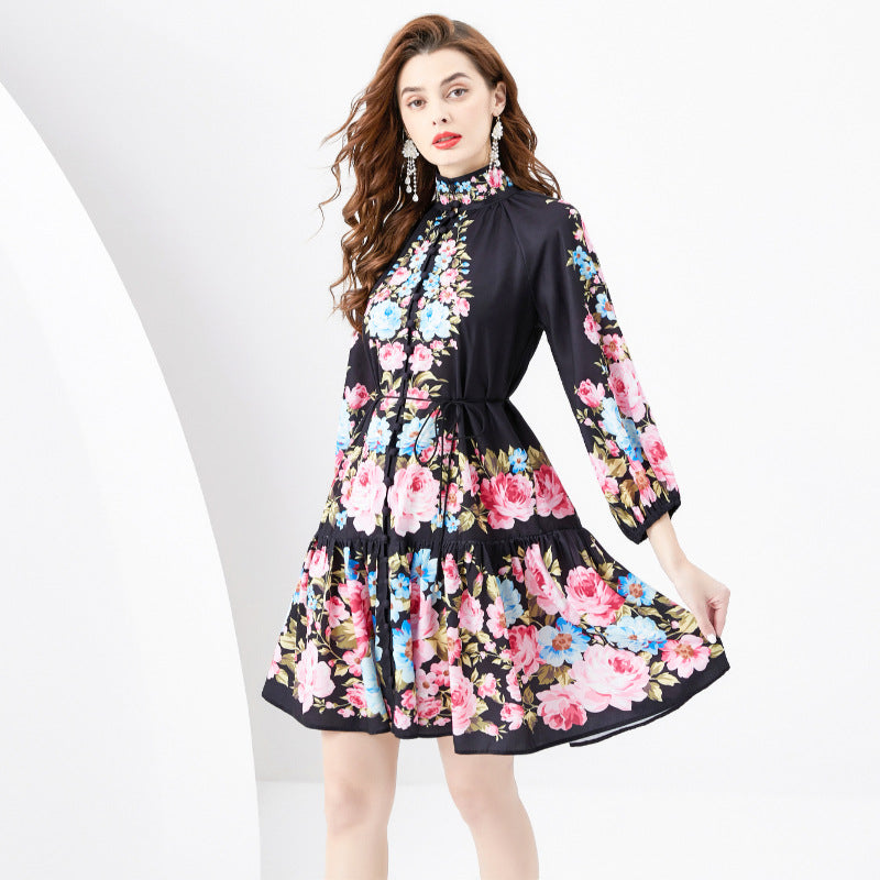 French Retro Printed Formal Dress