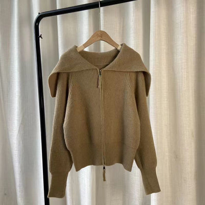 Large Lapel Double-headed Zipper Sweater Coat