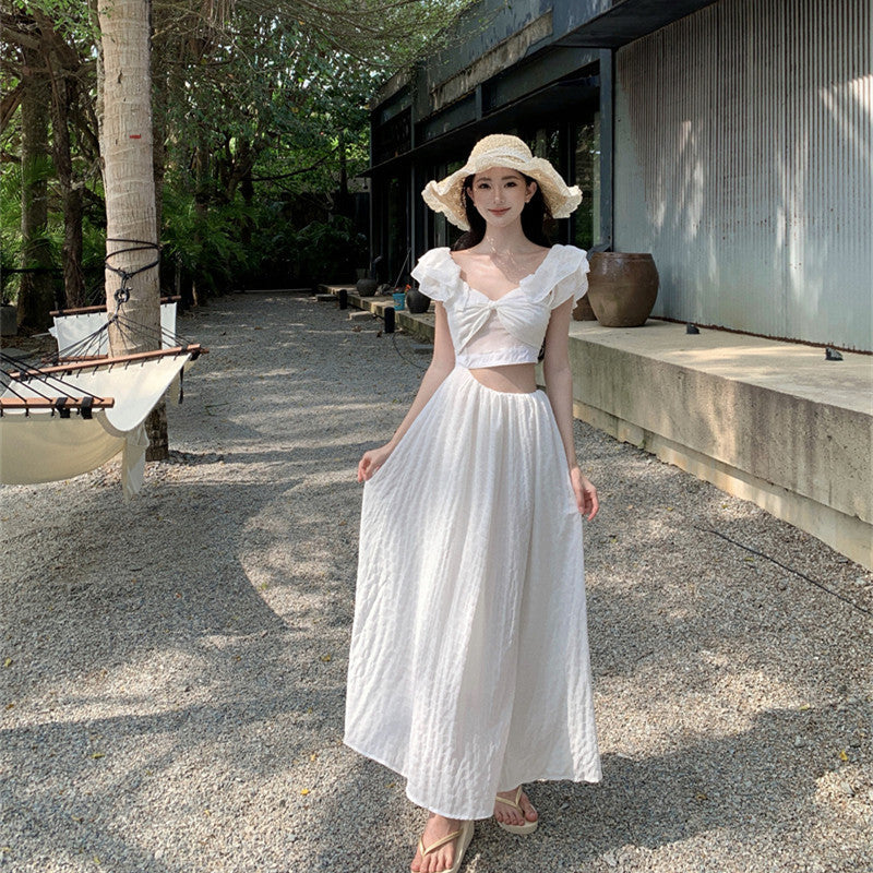 Vestido estilo francés de vacaciones con mangas voladoras