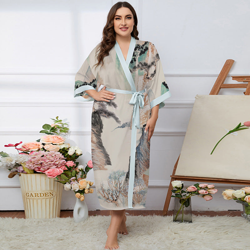 Satin Pajamas Women's Summer Light Luxury Bathrobe Homewear