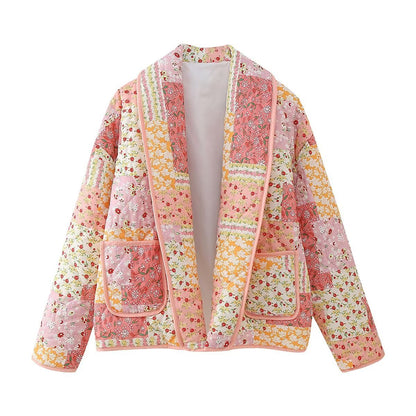 Lapel Fashion Pattern Print Cotton-padded Jacket Coat