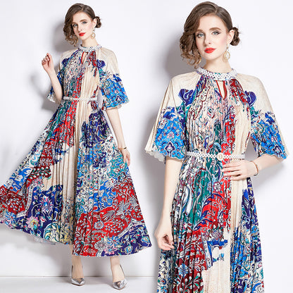 A- Line Gradient Printing Large Swing Dress