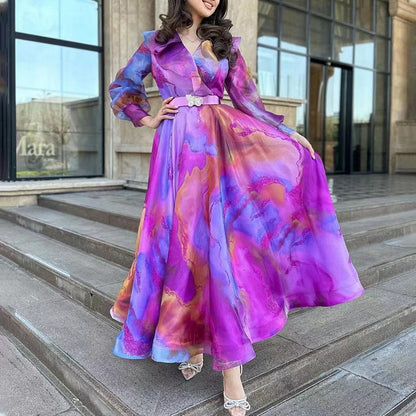 Vestido de gasa con dobladillo ancho estampado Ropa de mujer de talla grande