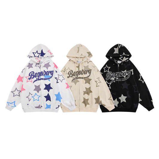 Retro XINGX Printed Zipper Brushed Hoody Men And Women