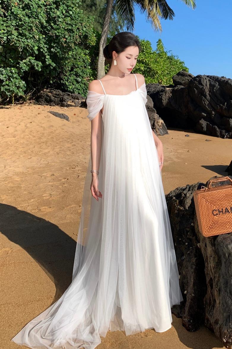 Bridal Off-shoulder Spaghetti Straps Dress For Vacation