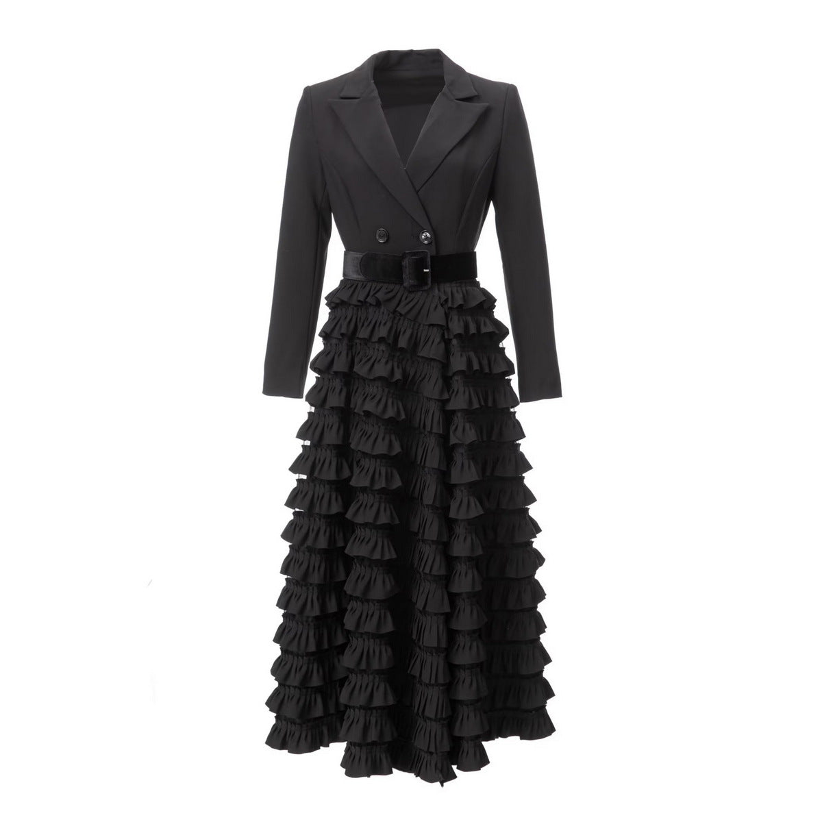 Suit Collar Layered Heavy Industry Fungus Swing Dress