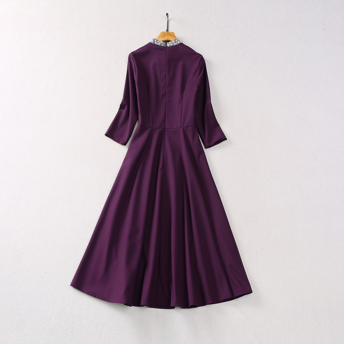 Stand Collar Pearl 34 Sleeve Dress