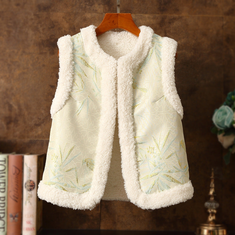 Round Neck Circle Lamb Plush Thickened Warm Cardigan