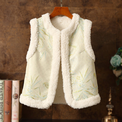 Round Neck Circle Lamb Plush Thickened Warm Cardigan