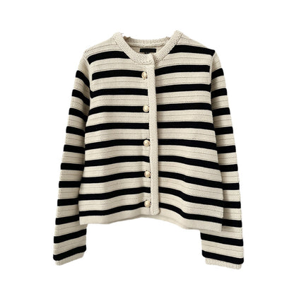 MD Style femmes automne nouveau mince rayé Style classique tricoté Cardigan pull