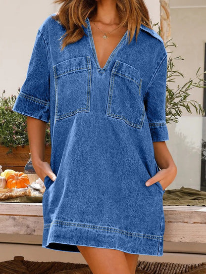 Robe en jean ample à manches courtes pour femmes