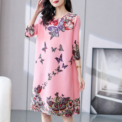 Butterfly Print Rhinestone Loose Temperament Slimming A- Line Skirt