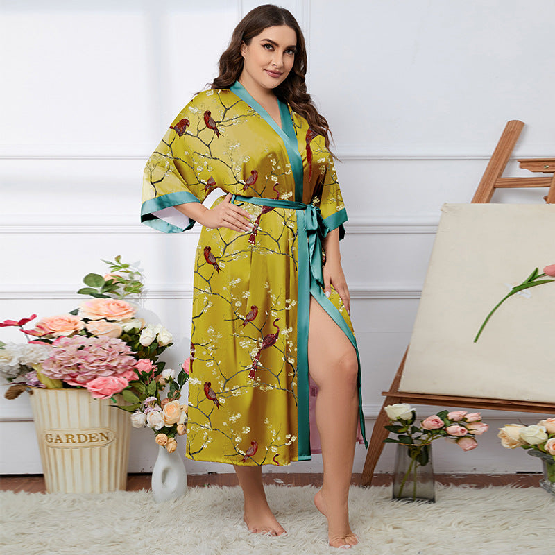 Satin Pajamas Women's Summer Light Luxury Bathrobe Homewear