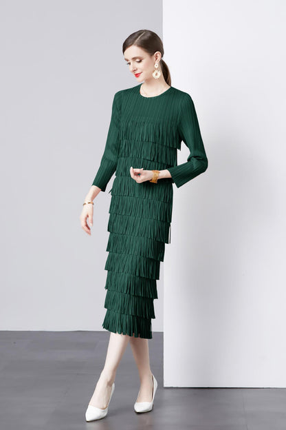 Three Quarter Sleeve Cake Dress Pleated