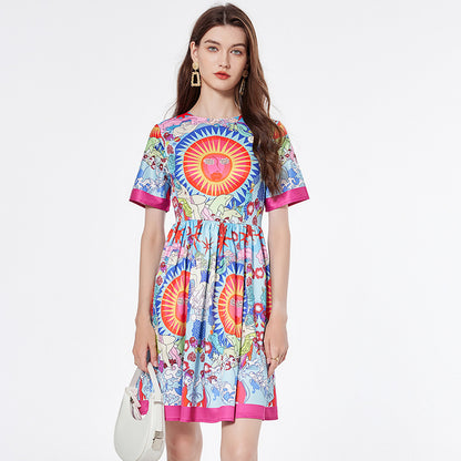 Positioning Printing Round Neck Swing Dress