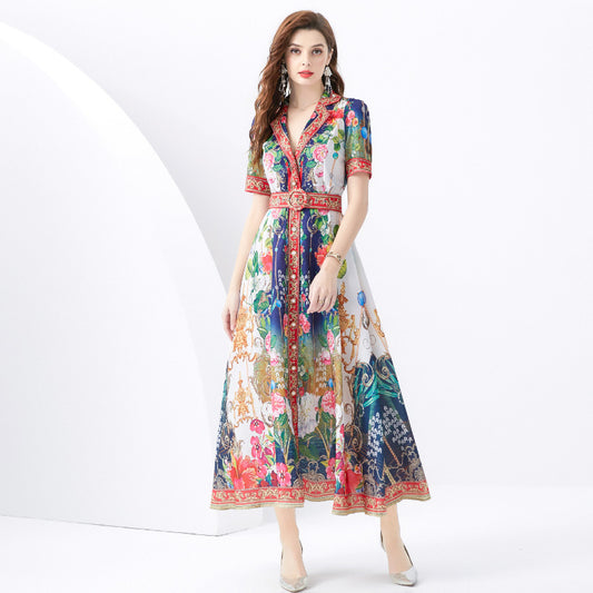 Single-breasted Printed Elegant Dress