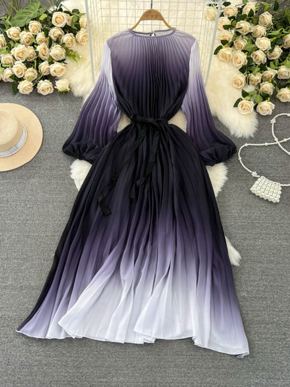 Mid-length A- Line Gradient Pleated Dress