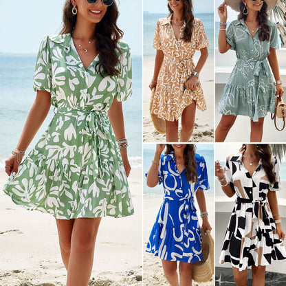 Women's Elegant Printed Short Sleeve Dress