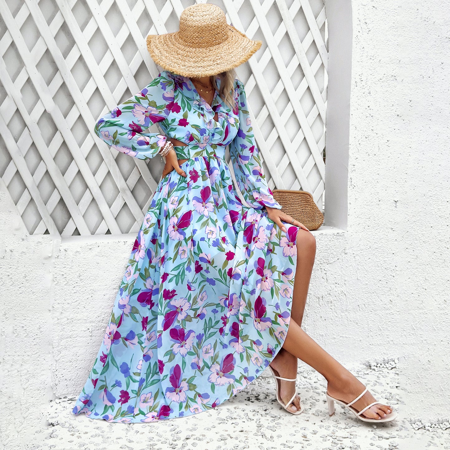 Pour femmes Vêtements Robe de vacances à imprimé floral et col en V