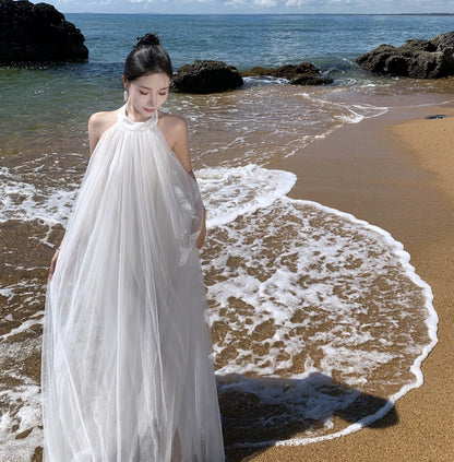 Vestidos de novia de estilo francés para la mañana Vestido de novia ligero con cuello halter para mujer