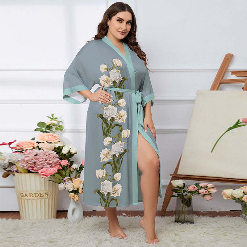 Satin Pajamas Women's Summer Light Luxury Bathrobe Homewear