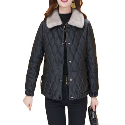 Non-split Leather Disposable Down Cotton-padded Coat For Women Short Leather Jacket