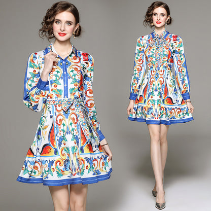 Fashion Waist Trimming Slimming Positioning Printing Dress