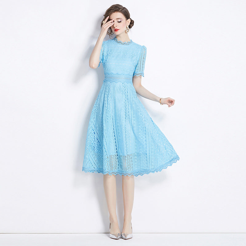 Slimming Hollow Water-soluble Lace Mid-length Dress