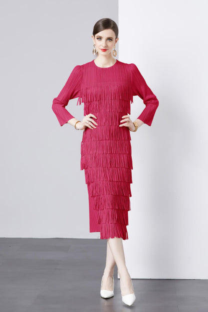 Three Quarter Sleeve Cake Dress Pleated