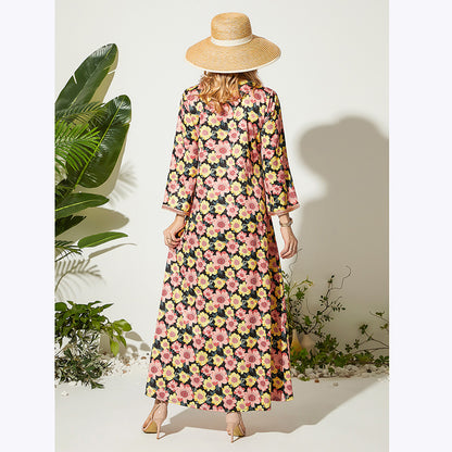 V-neck Printed Long Loose Temperament Dress