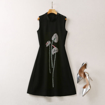 Stand Collar Three-dimensional Embroidery Vest Dress