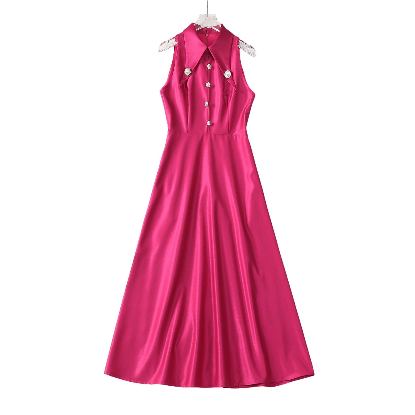 Rhinestone Buckle Sleeveless Cold-shoulder Fashion Dress