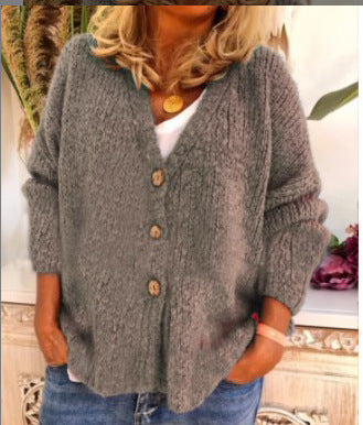 Knitted Cardigan Sweater With Three Buttons